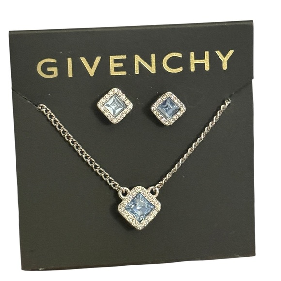 Givenchy Jewelry - Givenchy Silver Necklace & Light Blue Crystal Stud Earring Set